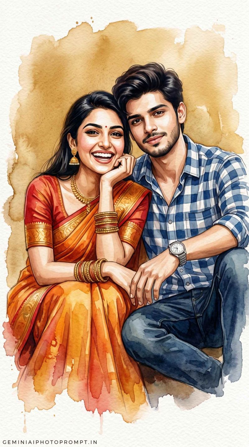 Gemini ai watercolor couple photo prompt generator