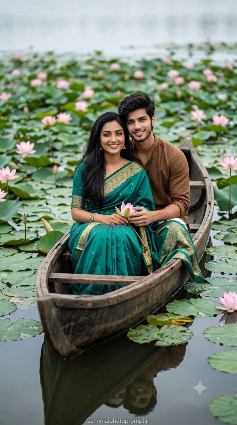 Romantic boat portrait of couple prompt instagram free